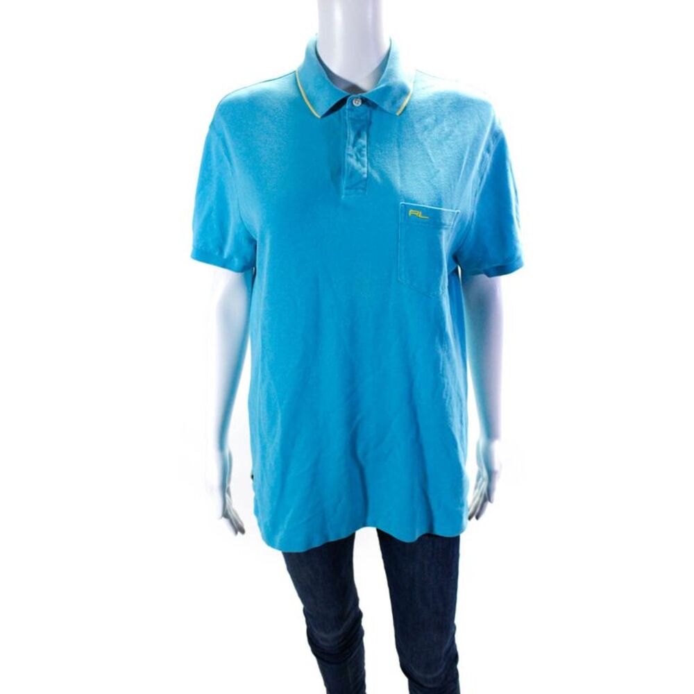 Ralph Lauren Black Label Mens Cotton Short Sleeve Polo Shirt Top Blue Size M